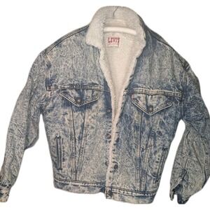 Levi's Jacket 1980's USA Mens Small Acid Wash Blue Denim Trucker Sherpa